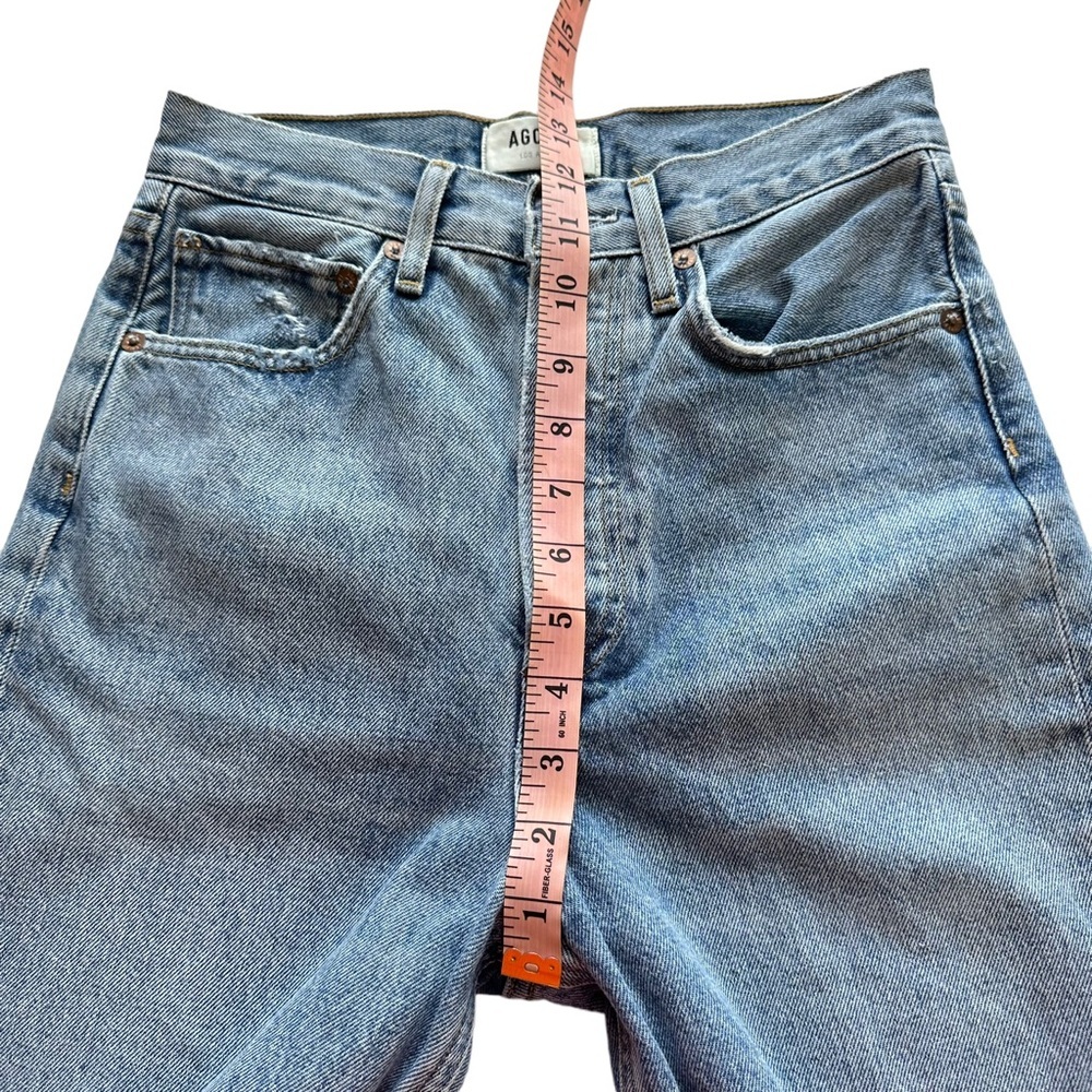 NWT Agolde Sz 23 Women's Blue Distressed Button Fly 90s Crop Jeans - Picture 14 of 15